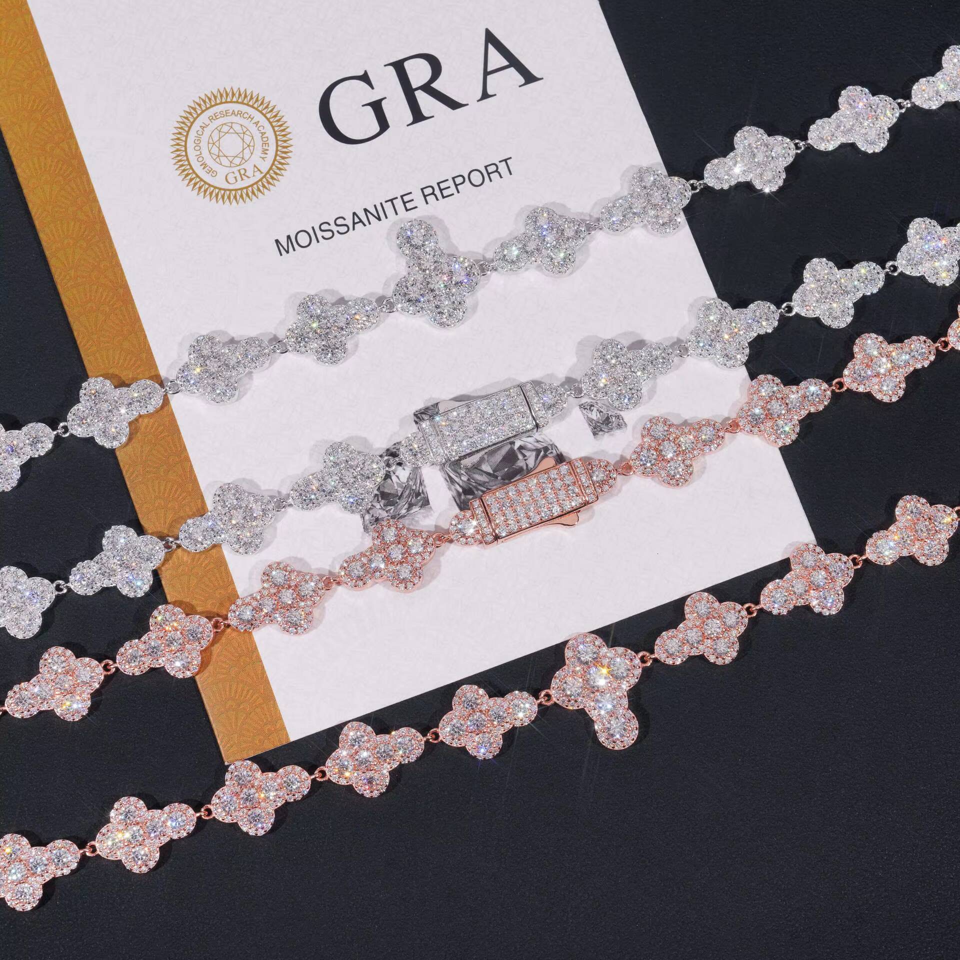 Hip Hop Style 925 Sterling Silver 12MM Iced Out Infinity Moissanite Necklace Cuban Chain with Clover for Men