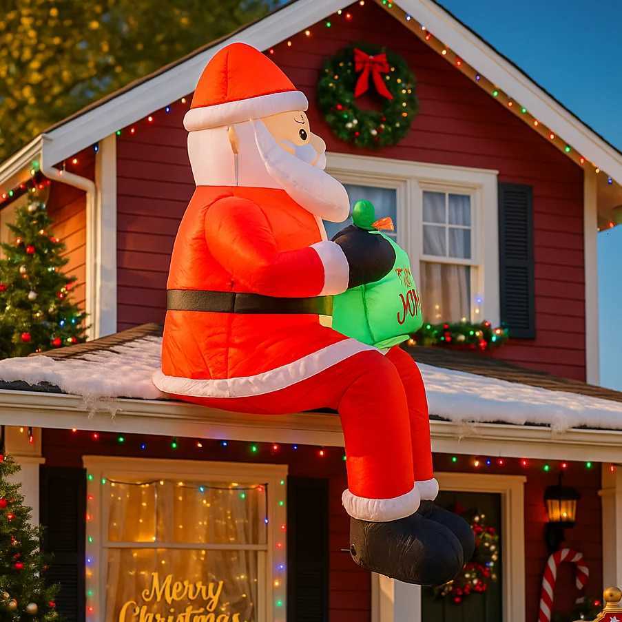 Christmas 6FT Christmas Decorations Inflatable Santa Claus Holding Gift Toys Home Yard Ornaments with LED Decor Christmas Party Toy Y251111