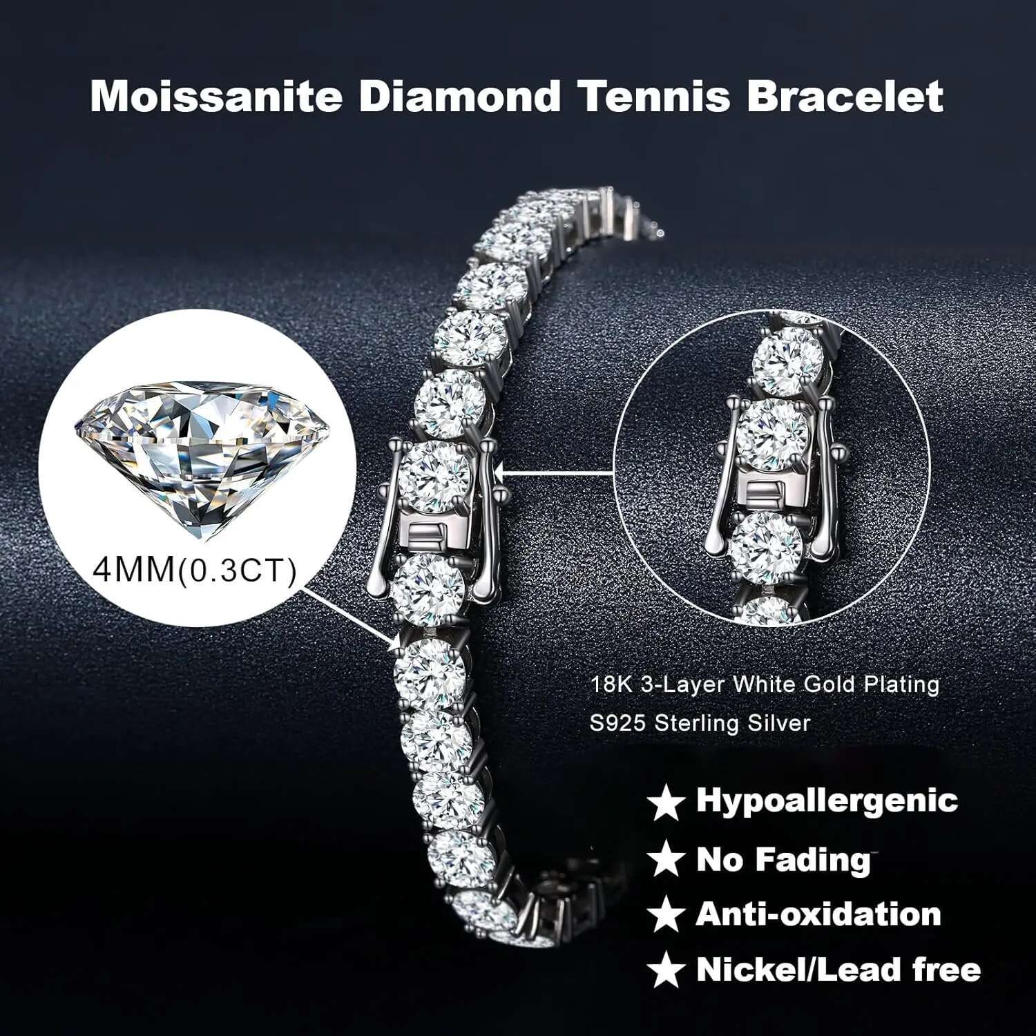 Luxury 4MM Tennis Bracelet for Women Men Full Moissnaite Laboratory Diamond S925 Silver Wedding Jewelry GRA Certificate