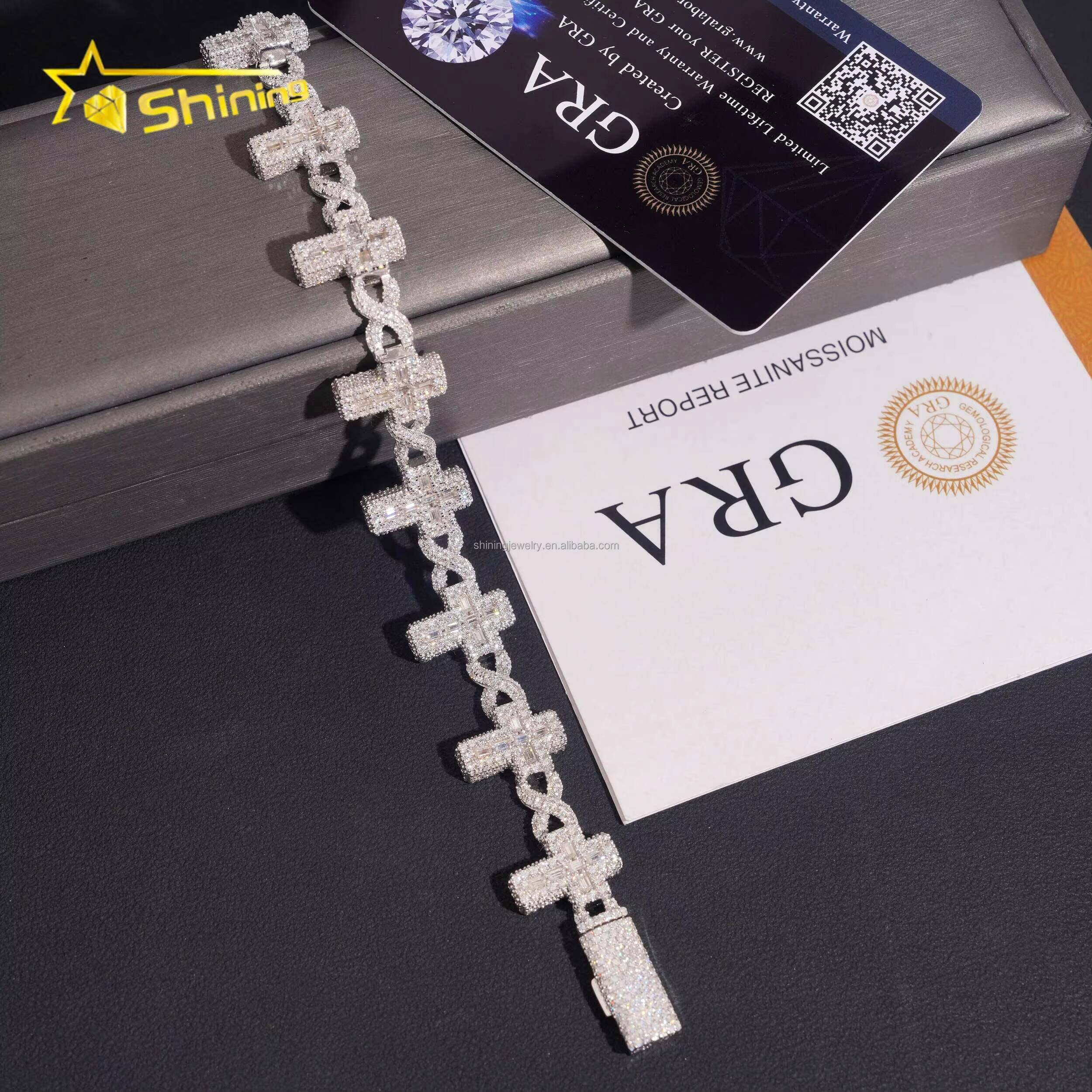 Pass Diamond Tester Fire Jewelry Rapper Hip Hop FL Moissanite Iced Out GRA Certificate S925 Silver Cross Infinity Bracelet