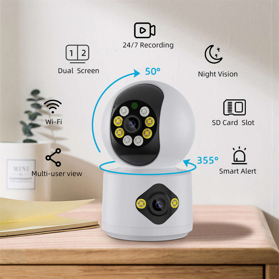 Gun and ball linkage binocular dual screen wireless surveillance camera home 360 degree mobile phone remote night vision
