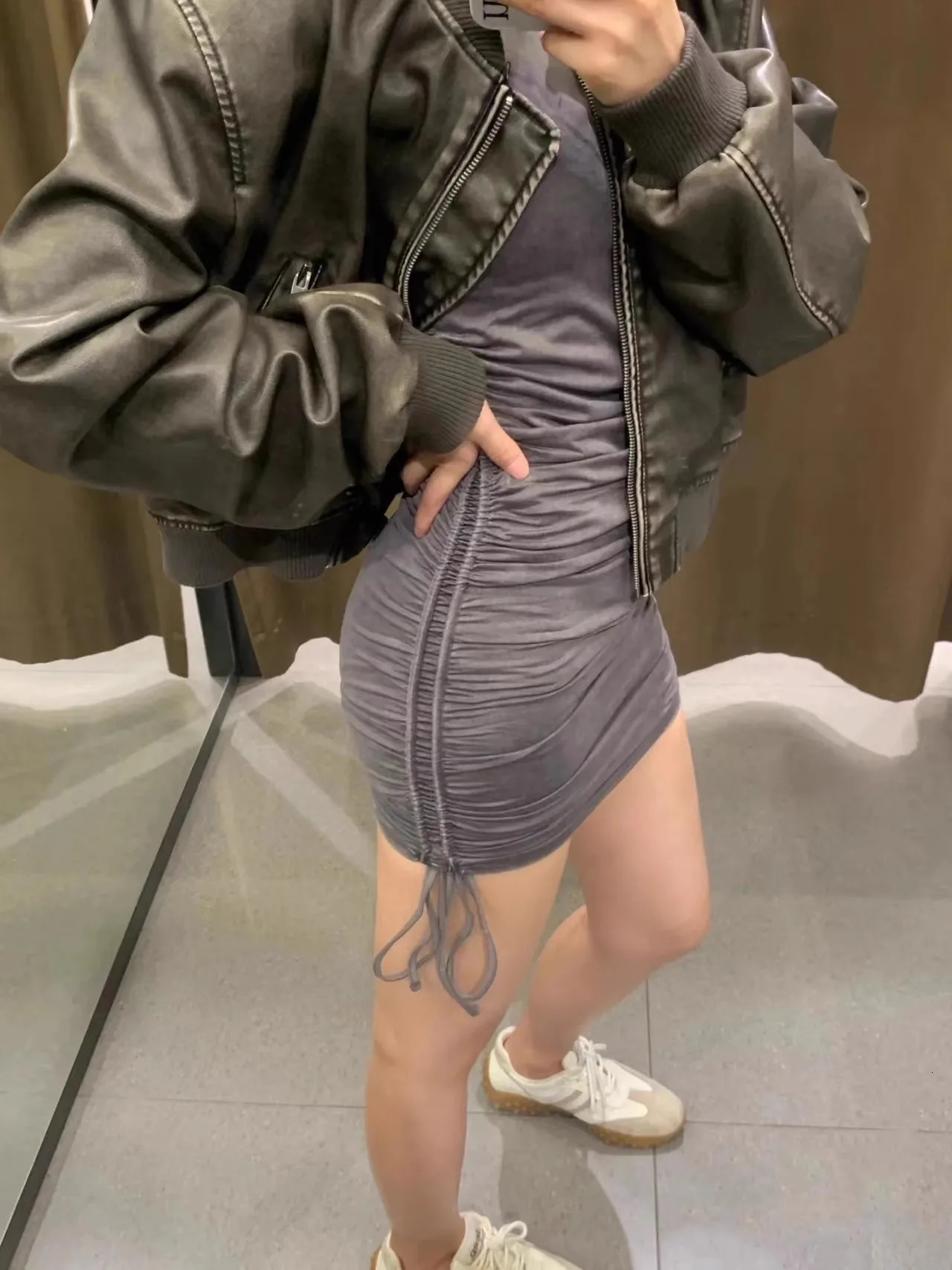 ZVRI Womens vintage leather bomber jacket coat top womens style 251105