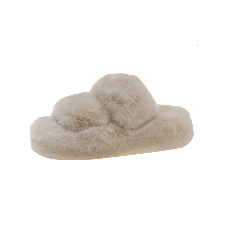 Litfun Winter Women Fluffy Slippers Winter Platform Plush Open Toe Slippers Indoor Fur Flat Slides Women Fuzzy House Shoes 251106