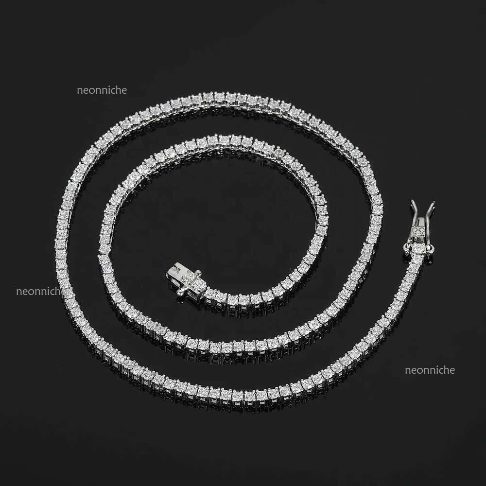 Pendant Necklaces Juncheng 2mm Width GRA VVS Moissanite S Sterg Sier 10K 14K Gold Plated Chain Tennis Necklace for Men Women Wholesale