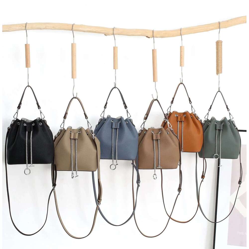 Cow Women's Handbag Small Shoulder Crossbody Bag Fashionable Large Capacity Bucket Bag, Pull Rope Closure Soft Leather