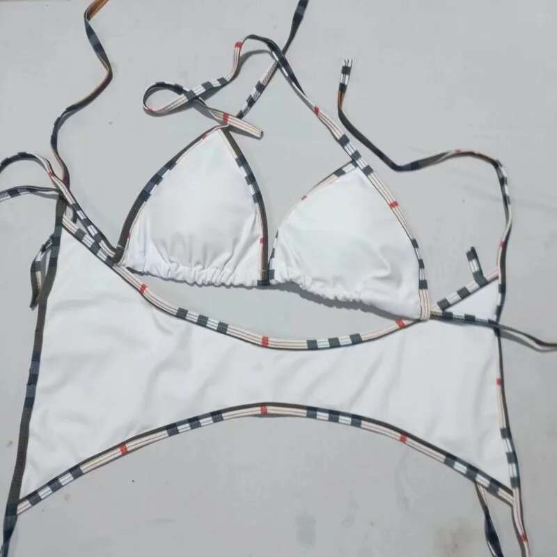2024 Women's Sexy Solid Color Adjustable Lace-Up Summer Brazilian Beach Swimsuit Triangle Halterneck Bikini Set