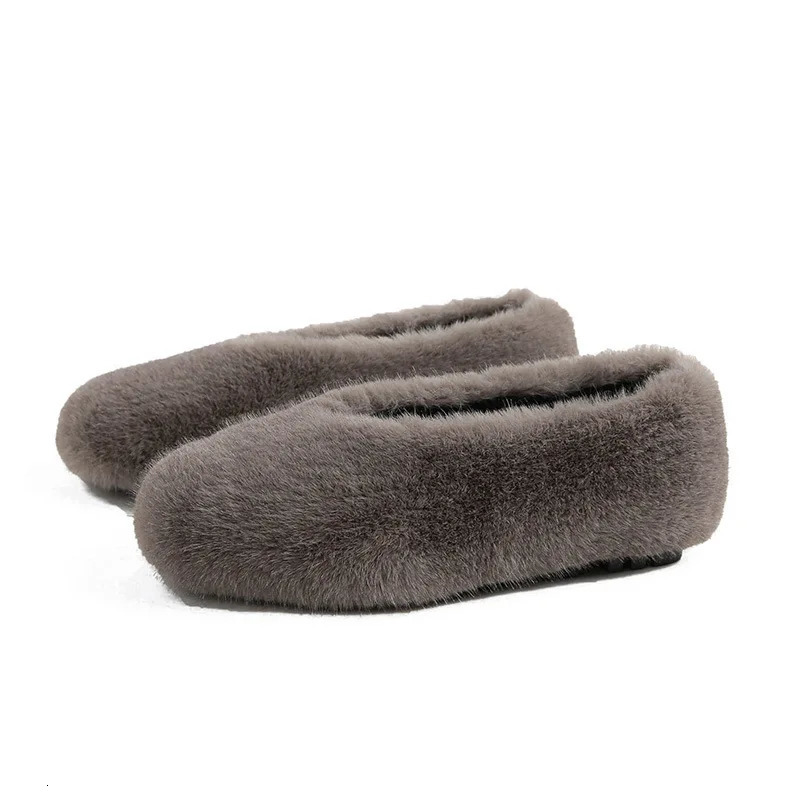 Leopard Mink Fur Flats Women Shallow V-Open Flats Ladies Winter Furry Shoes Slip On Loafers Female Cold Proof Mocasines Mujer 251110