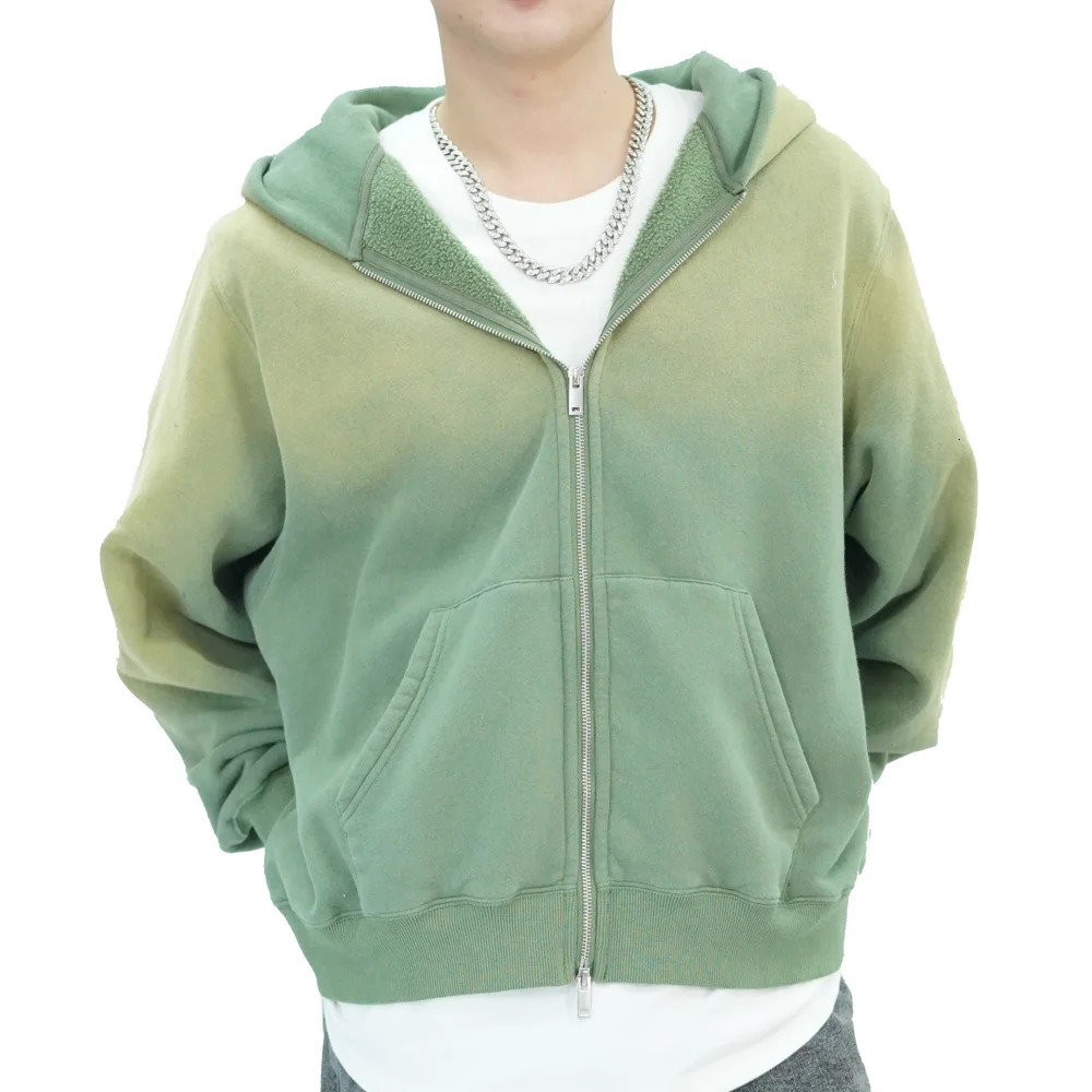 Mens Sun Faded Two-way Zip Up Jacket Unisex Washed Vintage 420GSM Hoody SweatshirtHigh Quality Heavy Weight Fuzzy Fleece Hoodie 251110