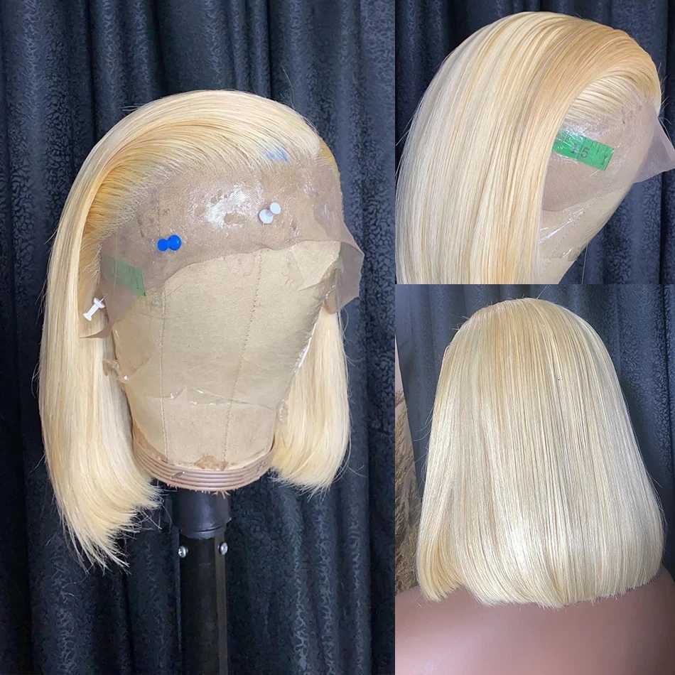200Density Short Bob Wig 613 Honey Blonde Color Straight Bob Wig 13x4 Lace Front Human Hair Wigs Lace Front Wigs Cheap For WomanT251111