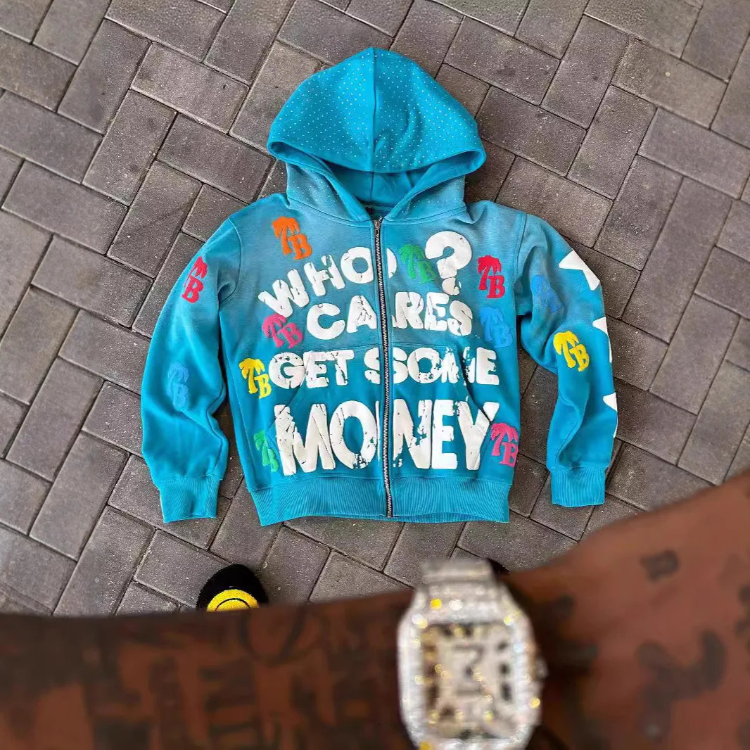 Y2K womens Harajuku Gothic casual American letter foam zipper hoodie mens loose fit retro street hip-hop style hoodie 251110