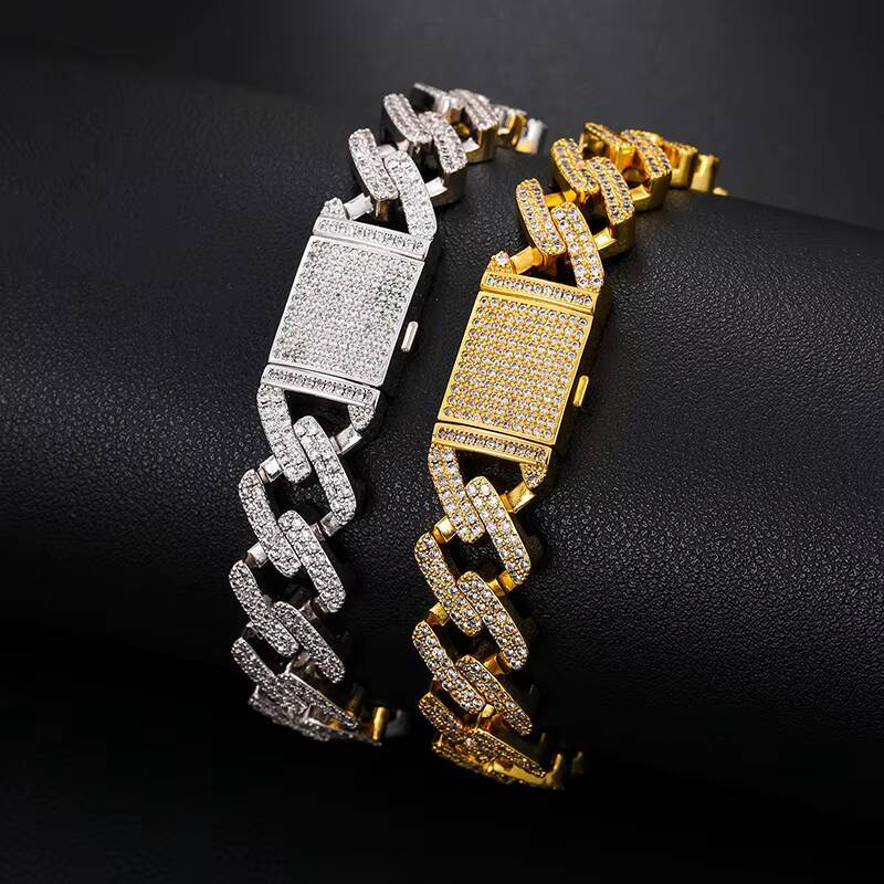 Classical Style 7 Inches 8 Inches 925 Sterling Silver VVS Moissanite Men Hip Hop Cuban Link Chain Bracelet