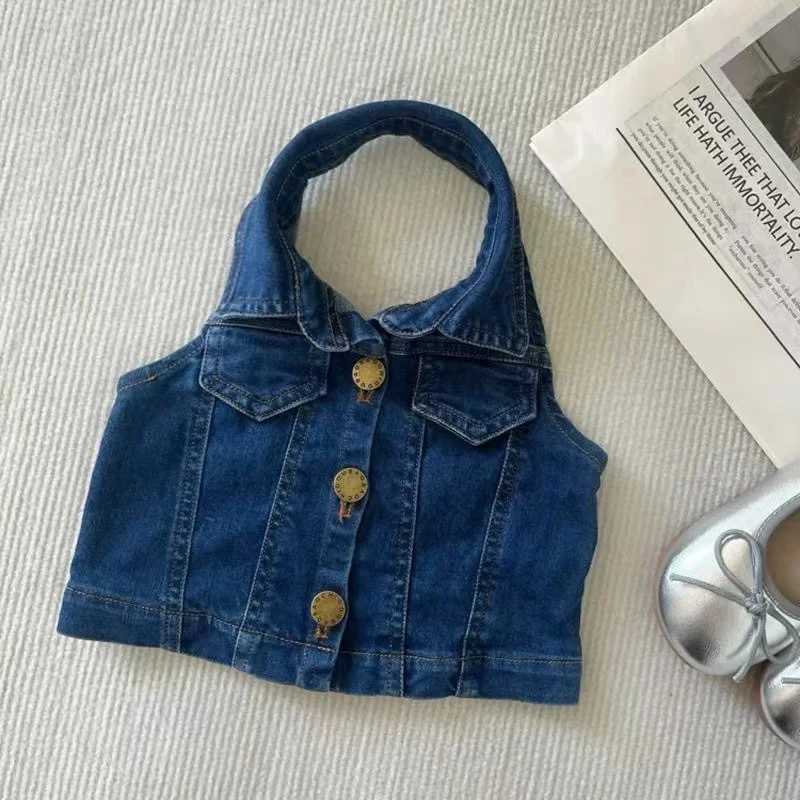 Girl set T-shirt top+denim skirt pleated skirt 2-piece outdoor clothing denim setXJ250410