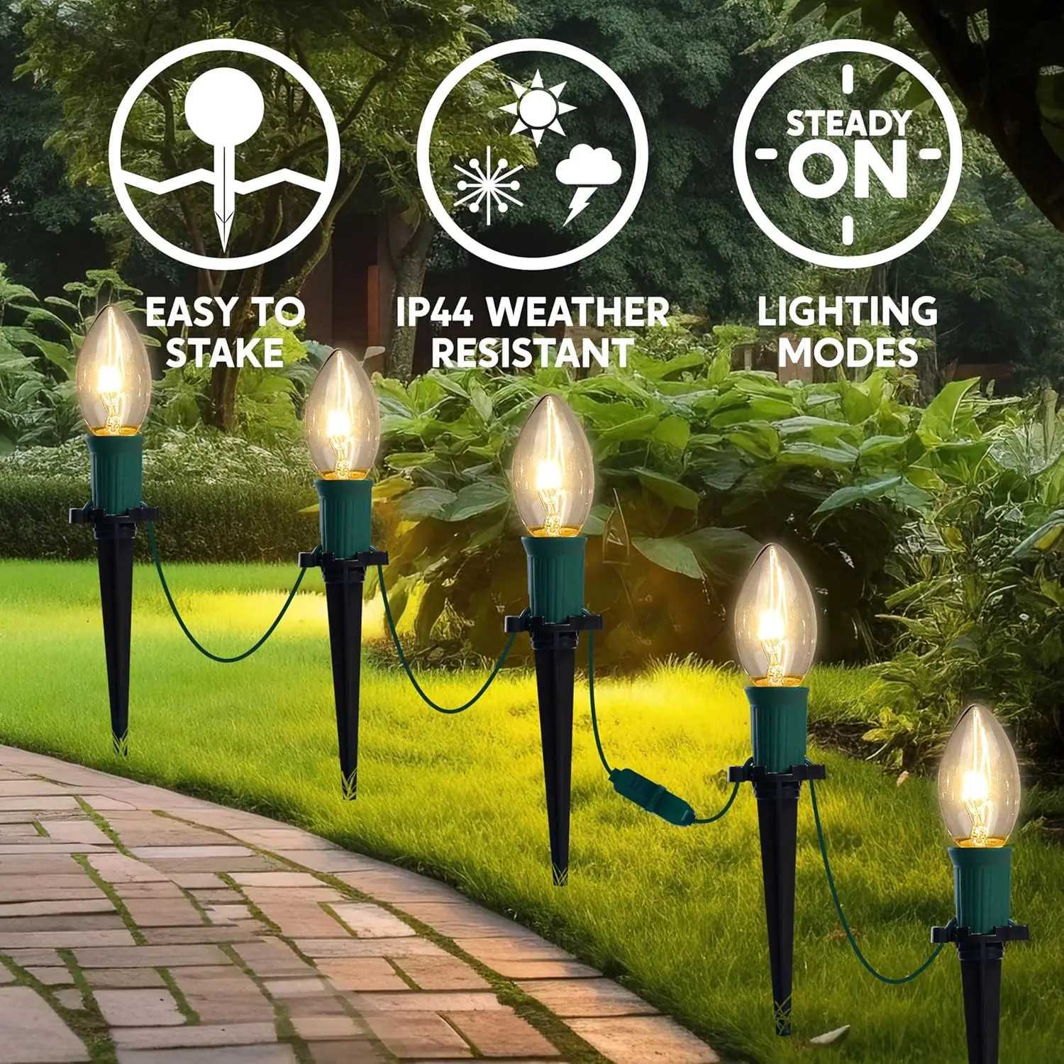 Christmas JOYFY C9 Christmas Pathway Lights 3075ft 24 Bulbs Outdoor Xmas Decorations for Holiday Waterproof Warm White Outside Yard Decor Y251111