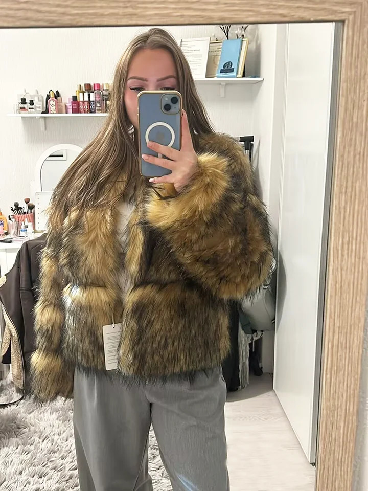 ZADORIN Woman Fashion Faux Raccoon Fur Coat Short Warm Fur Top Furry Jacket Women Winter Plush Fluffy Fur Coats for Woman 251105