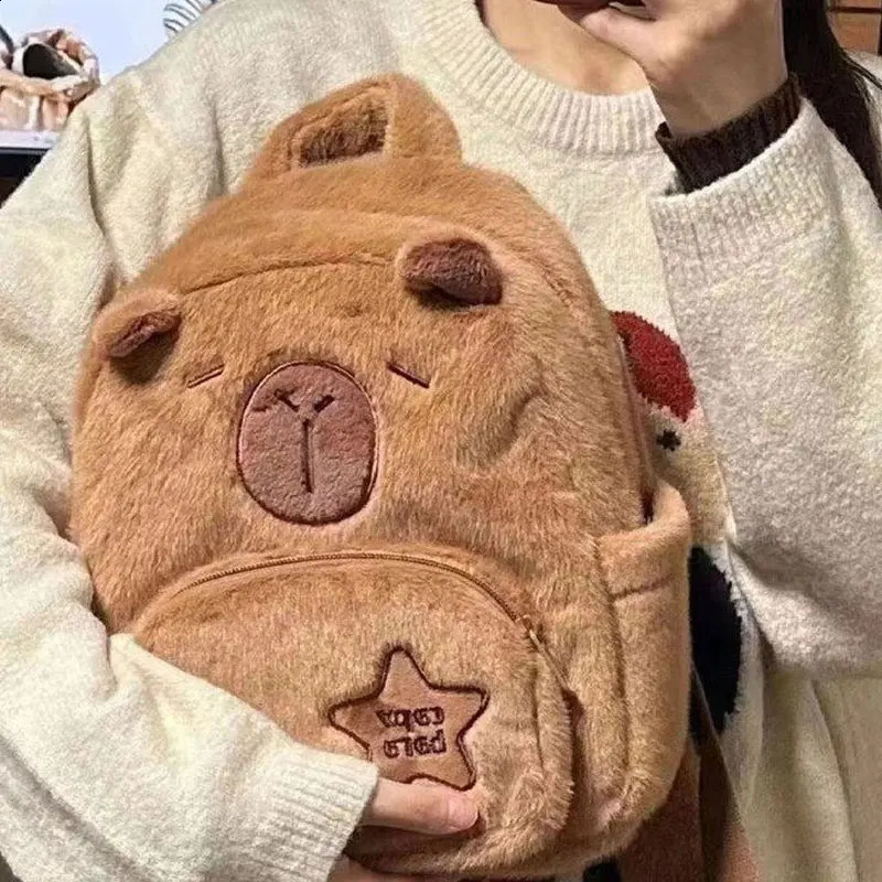 Kawaii Capybara Plush Backpack for Women Versatile Cartoon Funny Capibala Crossbody Bag aLrge Capacity Tote Bag 250407
