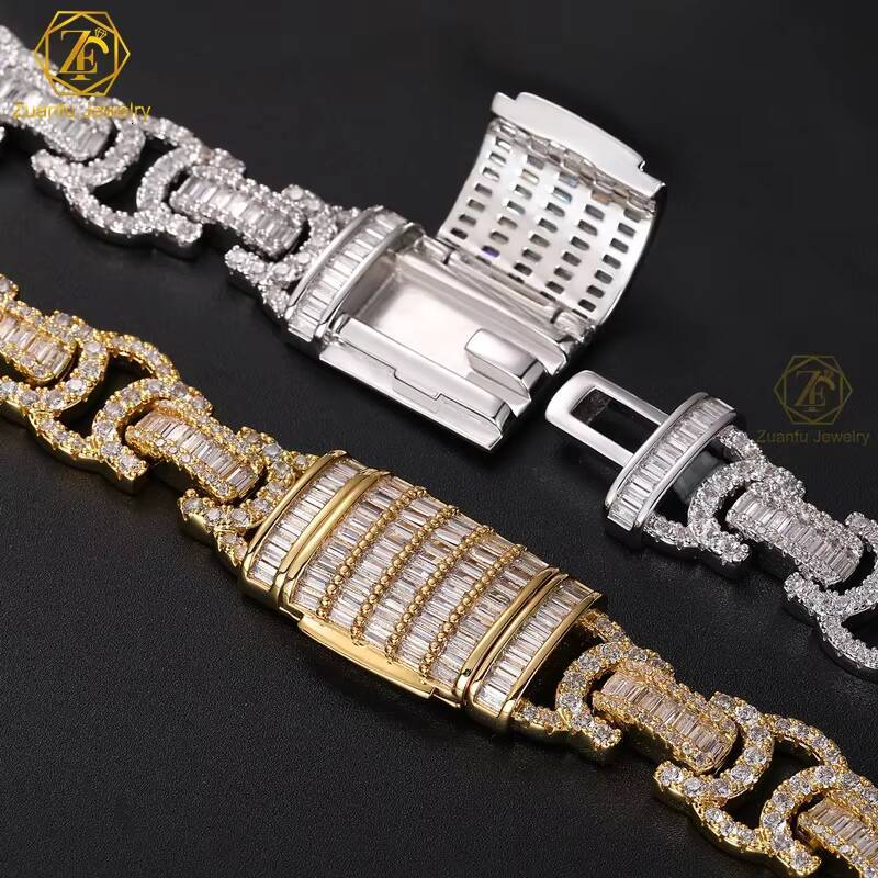 Hiphop Baguette Chain Link Cuban 14mm 925 Sterling Silver Iced Out VVS Diamond Moissanite Cuban Link Chain for Hip Hop