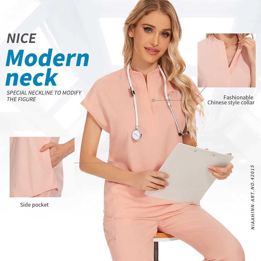 Hospital Surgical Uniform Female Beauty Sn Laboratory Set Clinical Nursing Scrubs Set Pocket Top Medical Nurse Uniform S-XXL X250410