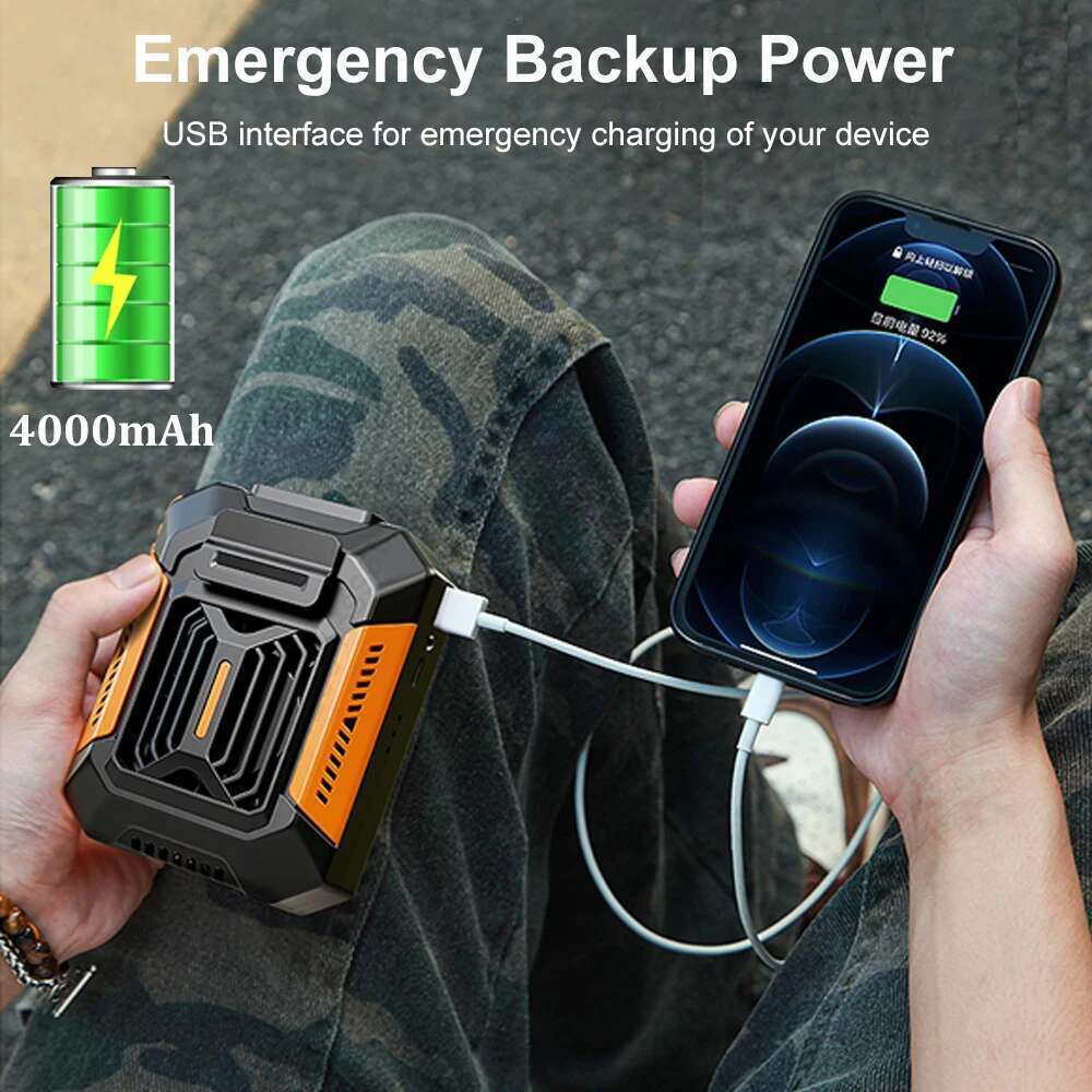 Portable Mini Hanging Neck USB Rechargeable Small Outdoor Camping Waist Clip Fan with LED Light Power Bank