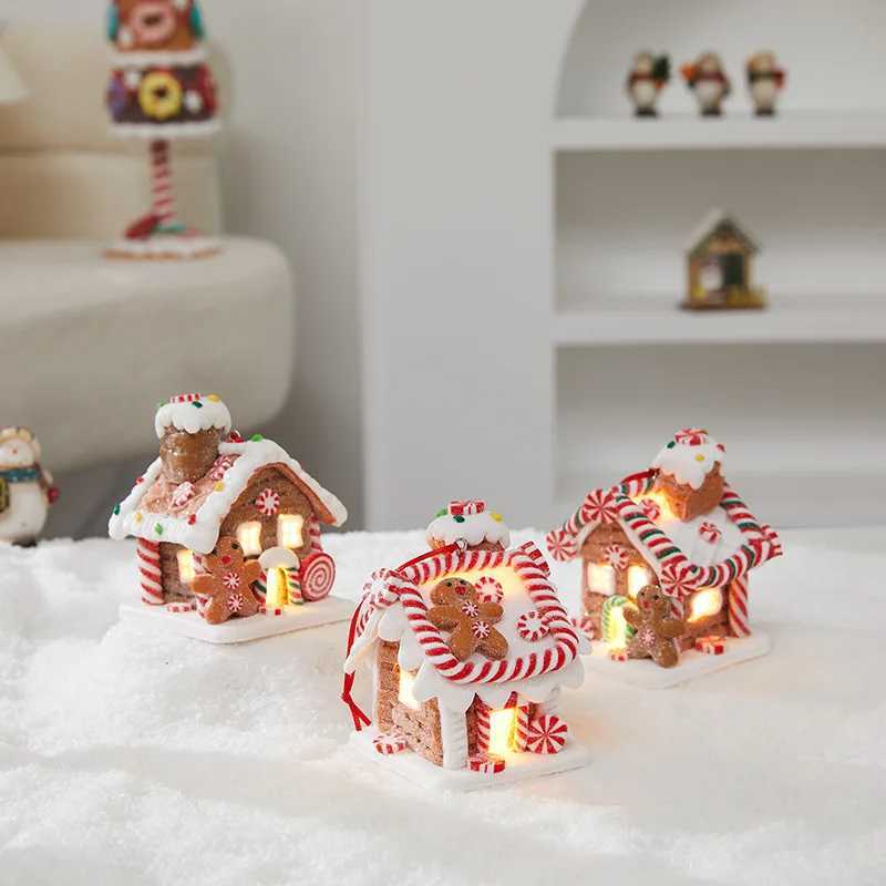 Gingerbread House Tree Topper Light Up Mini Gingerbread House Ornaments Soft Clay Fairy Tale Candy House For Christmas TreeM251111