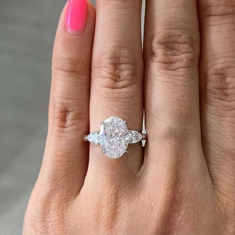 Large Diamond Ring 3CT Oval Moissanite 2 Shape Different Moissanite 18k Solid Gold Wedding Ring for Proposal
