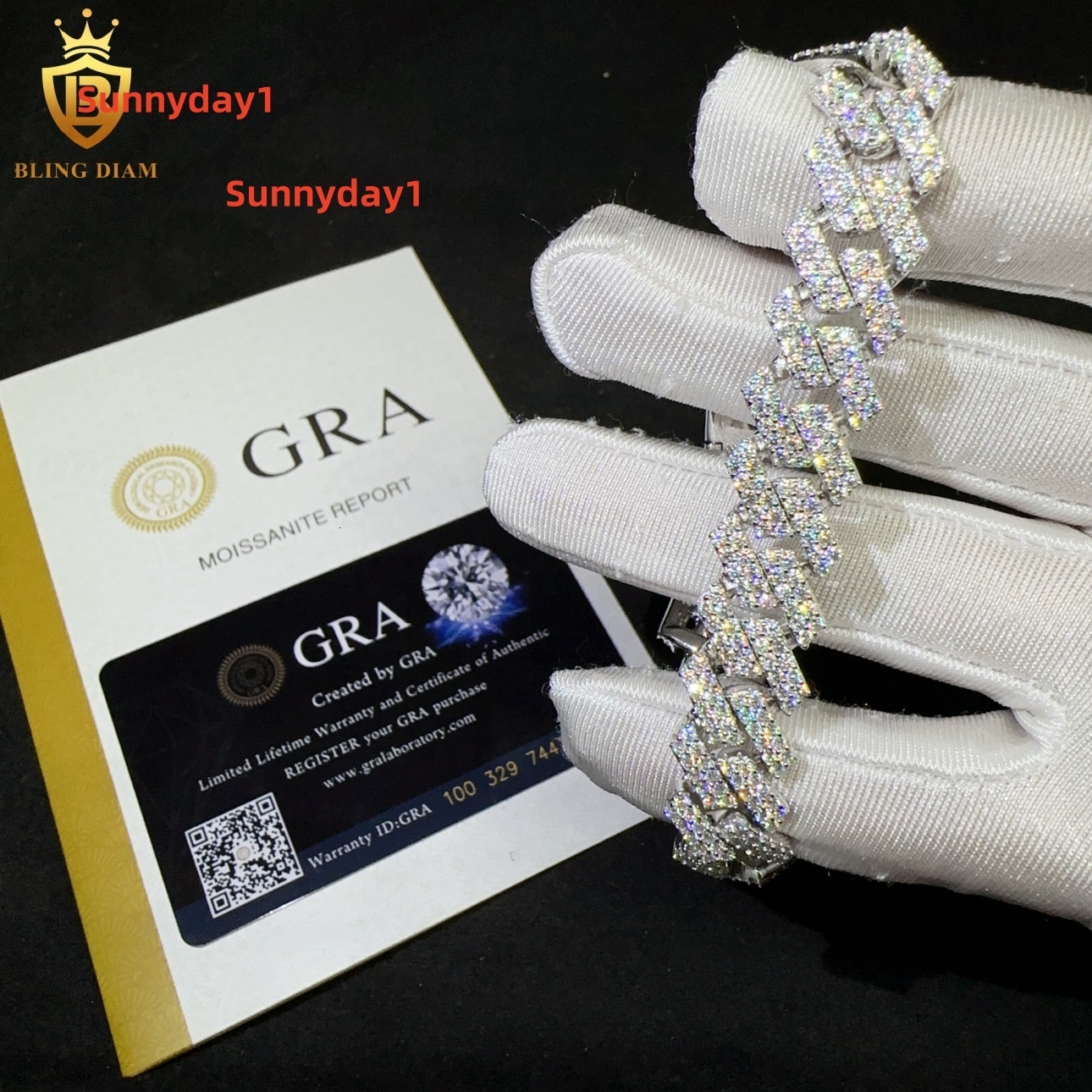 VVS Moissanite Diamond Fashion Hip Hop Fine Jewelry Iced Out 925 Sterling Silver 13mm Luxury Hip Hop VVS Moissanite Bracelet