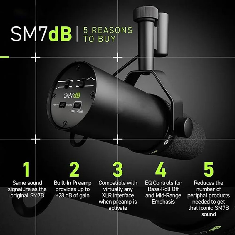 Top Quality SM7DB Professional Cardioid Dynamic Microphone Studio Selectable Frequency Response Mic for TV Live Vocal Recording Performance Vs SM 7B S