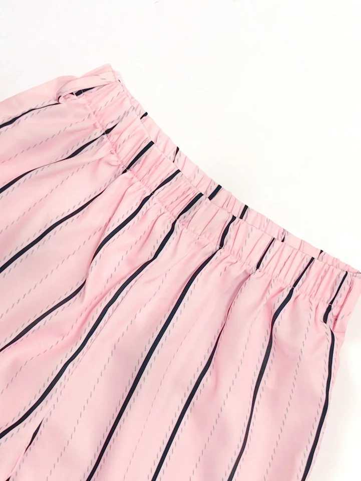 Summer 8-14 year old girl sleeveless patchwork top striped sports shorts 2PCS setXJ250410