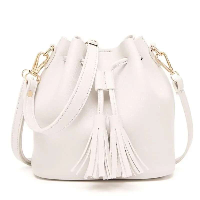 Tassel Drawstring PU Bucket Bag Fashion One Shoulder Messenger Ladies Handbag For Women Purses