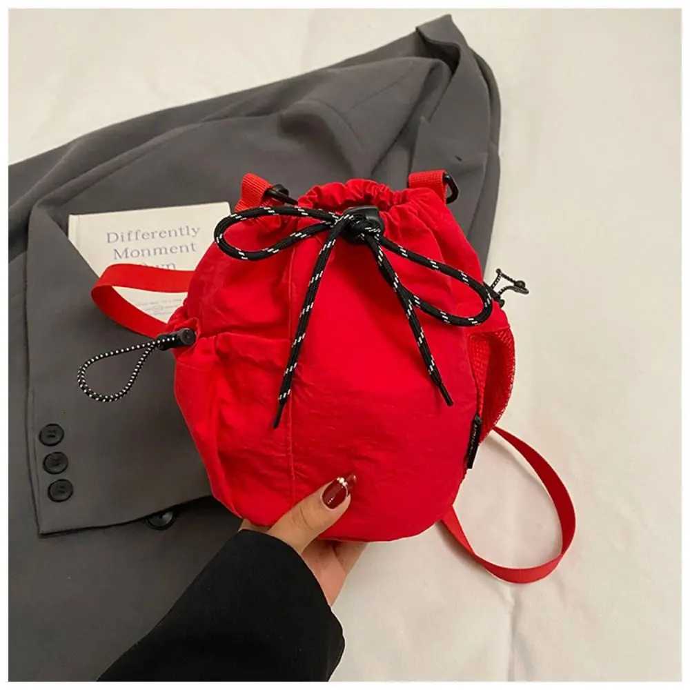 Korean Style Drawstring Bucket Bag Purse Handbag Nylon Shoulder Bag Mobile Phone Bag Solid Color Small Crossbody Bag OutdoorT251110
