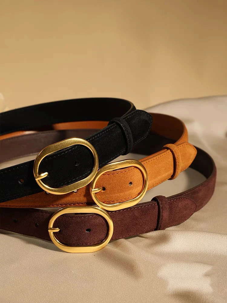 Vintage Women Skinny Belts Suede Cowhide Belt Genuine Leather Belts Ladies Dress Coat Waistband Clothes Decoration Waist Belt 251110
