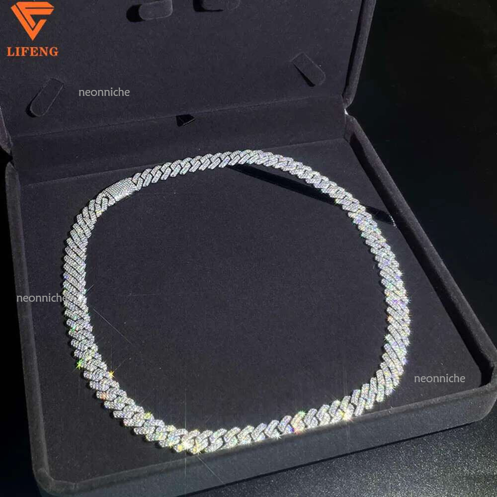 10mm Hip Hop Necklace for Pendant White Sterg Sier Iced Out Vvs Moissanite Dia Cuban k Chain Men Women