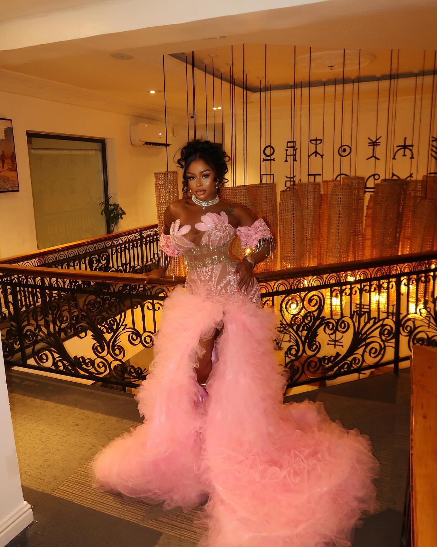 Pink Mermaid Prom Dresses 2025 Appliques Beaded Lace Tiers Evening Formal Party Second Birthday Engagement Gowns Plus Size Dress For Special Occasions