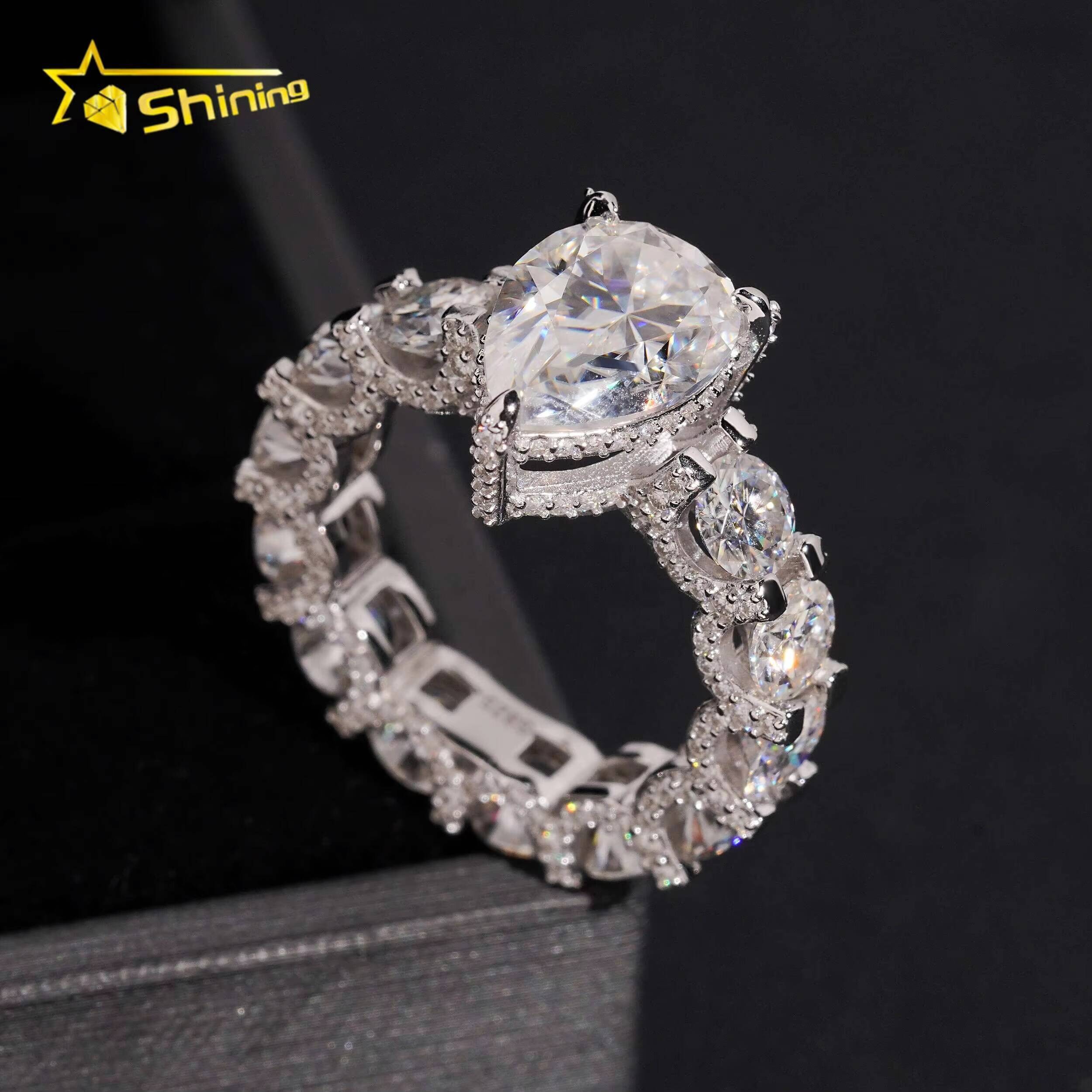 New Arrivals Luxury Iced Out Eternity Band 925 Sterling Silver 5ct Pear Cut VVS Moissanite Rng