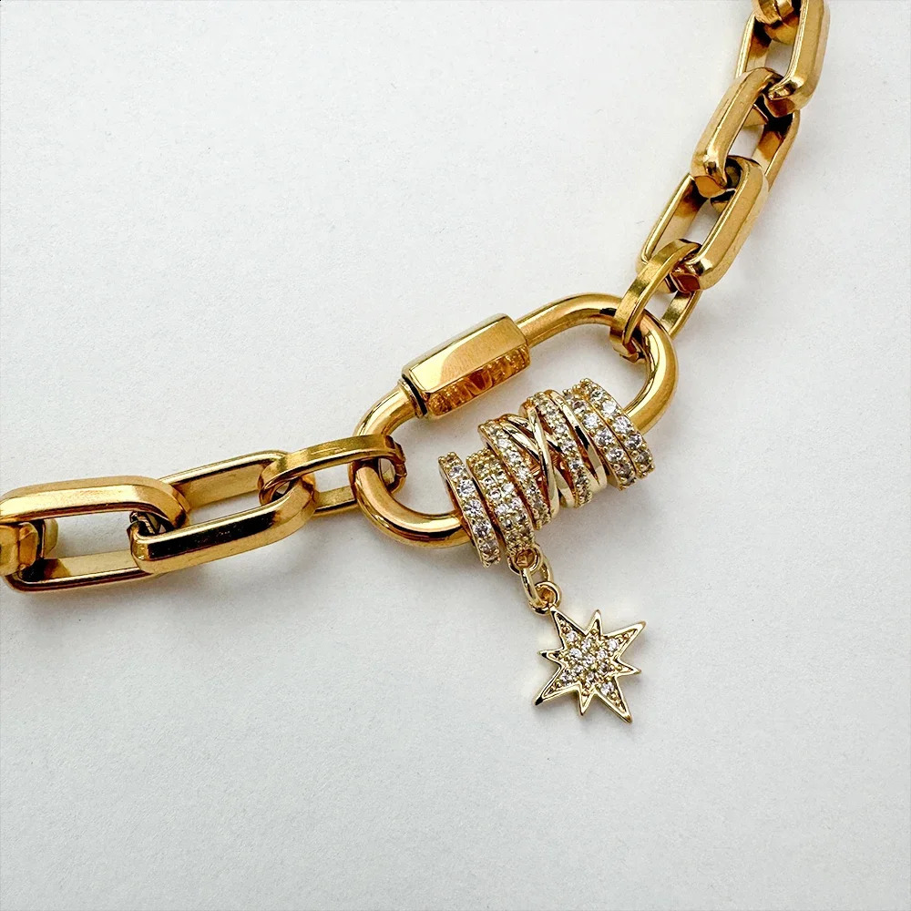Jewelry 18k Gold Plated Short and Fat Stainless Steel Chain Buckle Paving Charm Zircon Charm Necklace YF3677 250409
