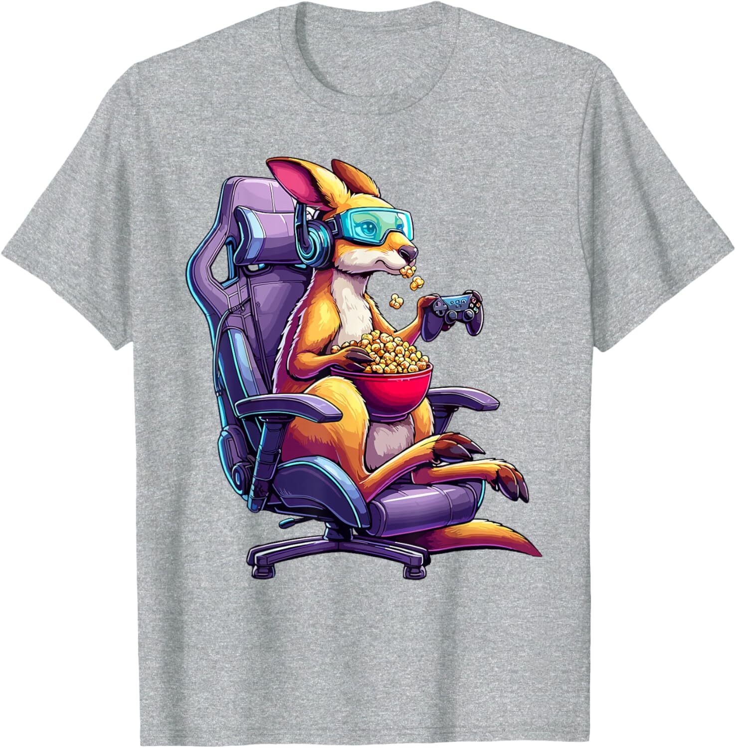 T shirt for Mens Kangaroo Popcorn Animal Gaming Controller Headset Gamer Graphic Tee Casual Tops Clothes