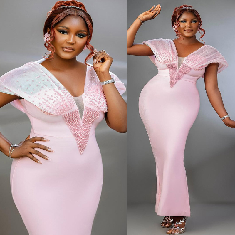 2026 Plus Size Pink Mermaid Prom Dress Evening Dresses Formal Gowns For Special Occasions V Neck Pearls Floor Length Birthday Dress Second Reception G