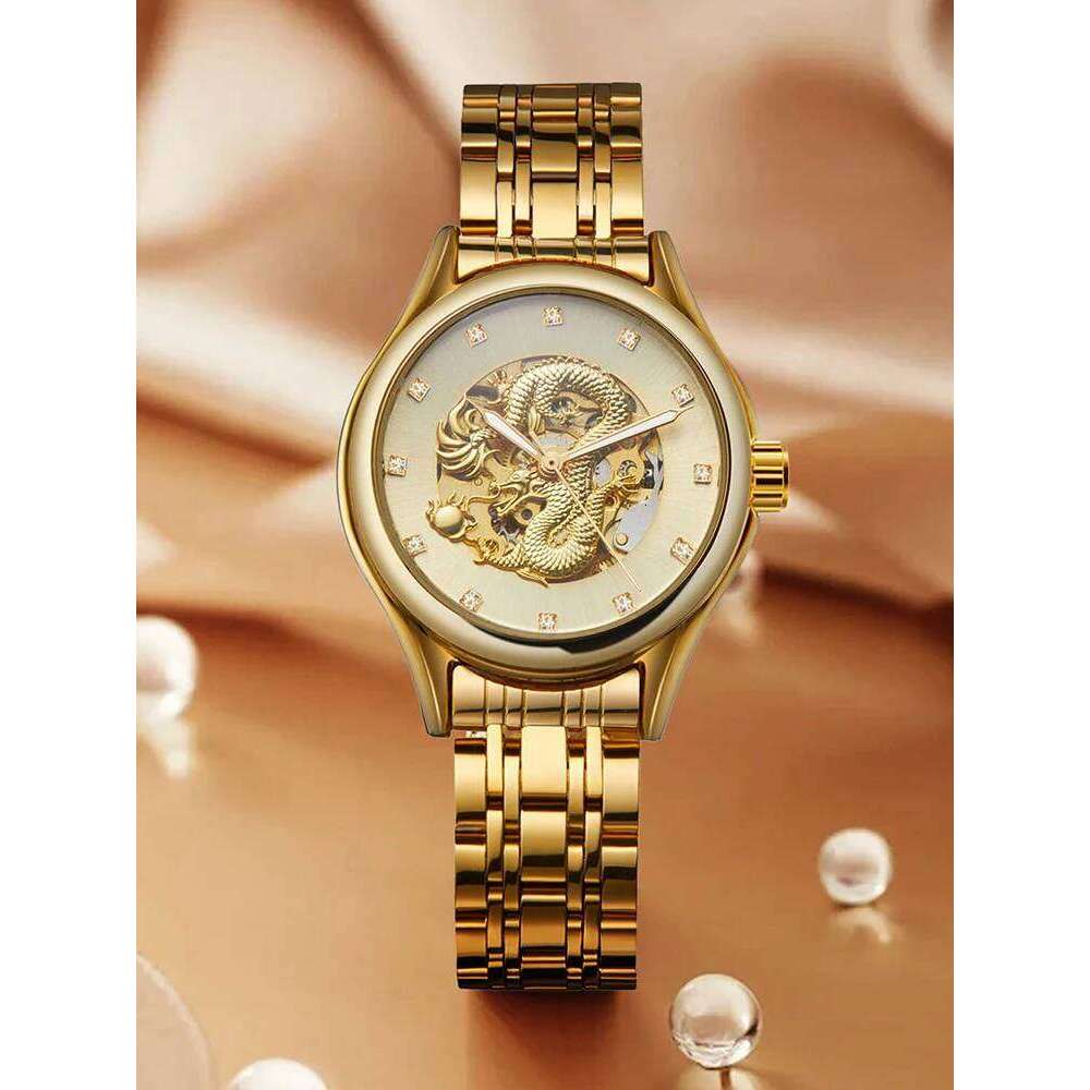 T-WINNER High-end Luxury Dragon Woman Watch Stainless Steel Skeleton Mechanical Diamond Women's Wrist Watches Automatic Movement