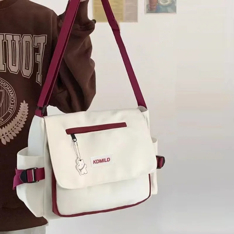 Mens Harajuku Shoulder Bags Waterproof Canvas Crossbody Teen Boys School Messenger Bag 251110