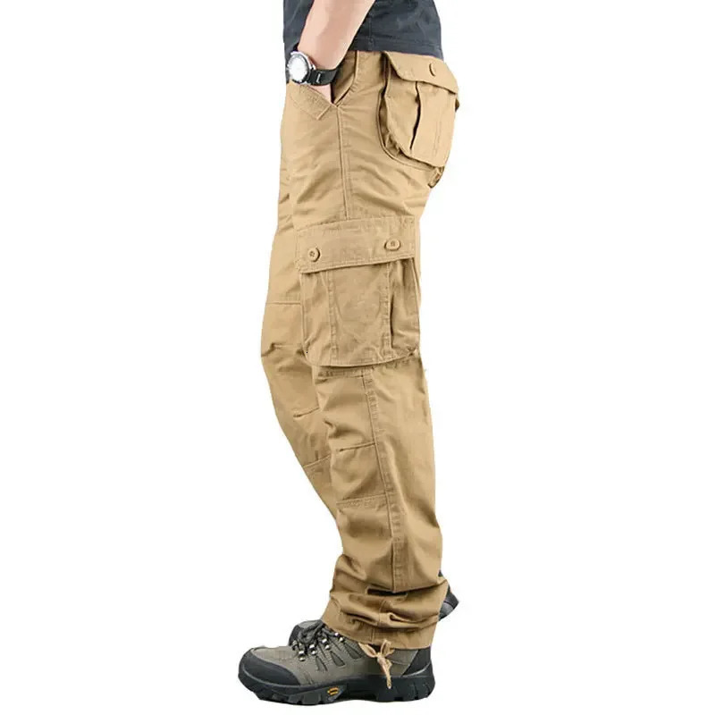 Mens Outdoor Casual Work Trousers Large Size Straight Leg Sport Pants Multi Pocket Loose Cotton Long Trousers 251110