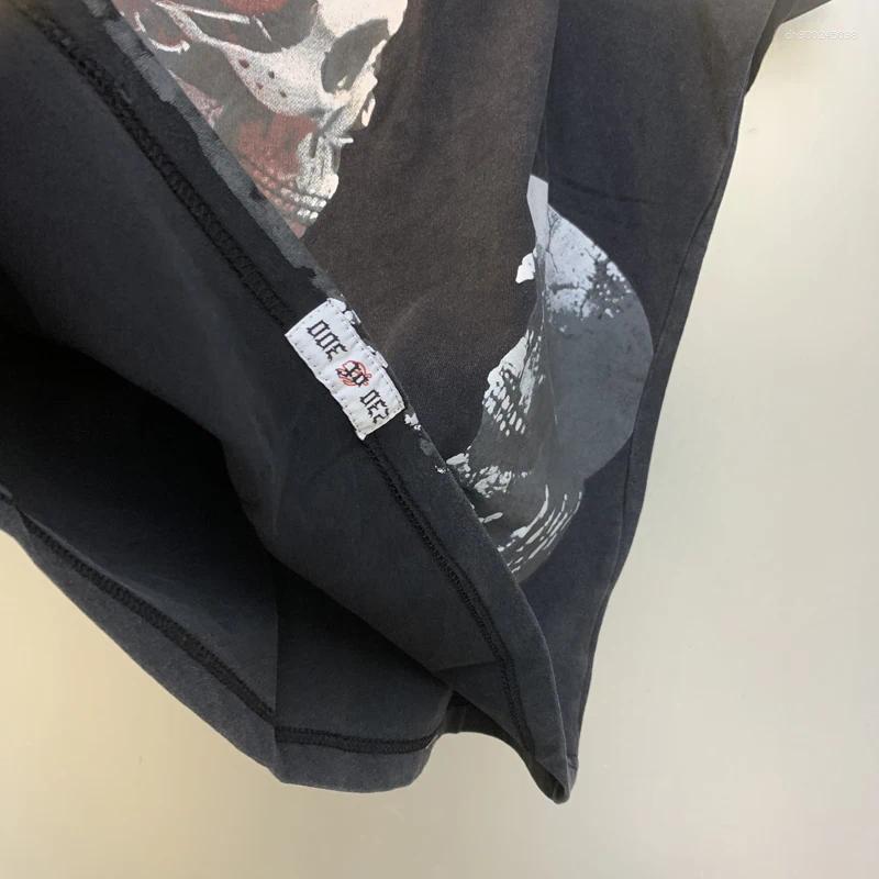 Men's T Shirts T-shirt Vintage Breathable Cotton Heavy Fabric Skeleton Print Men Women Hip Hop Short Sleeves