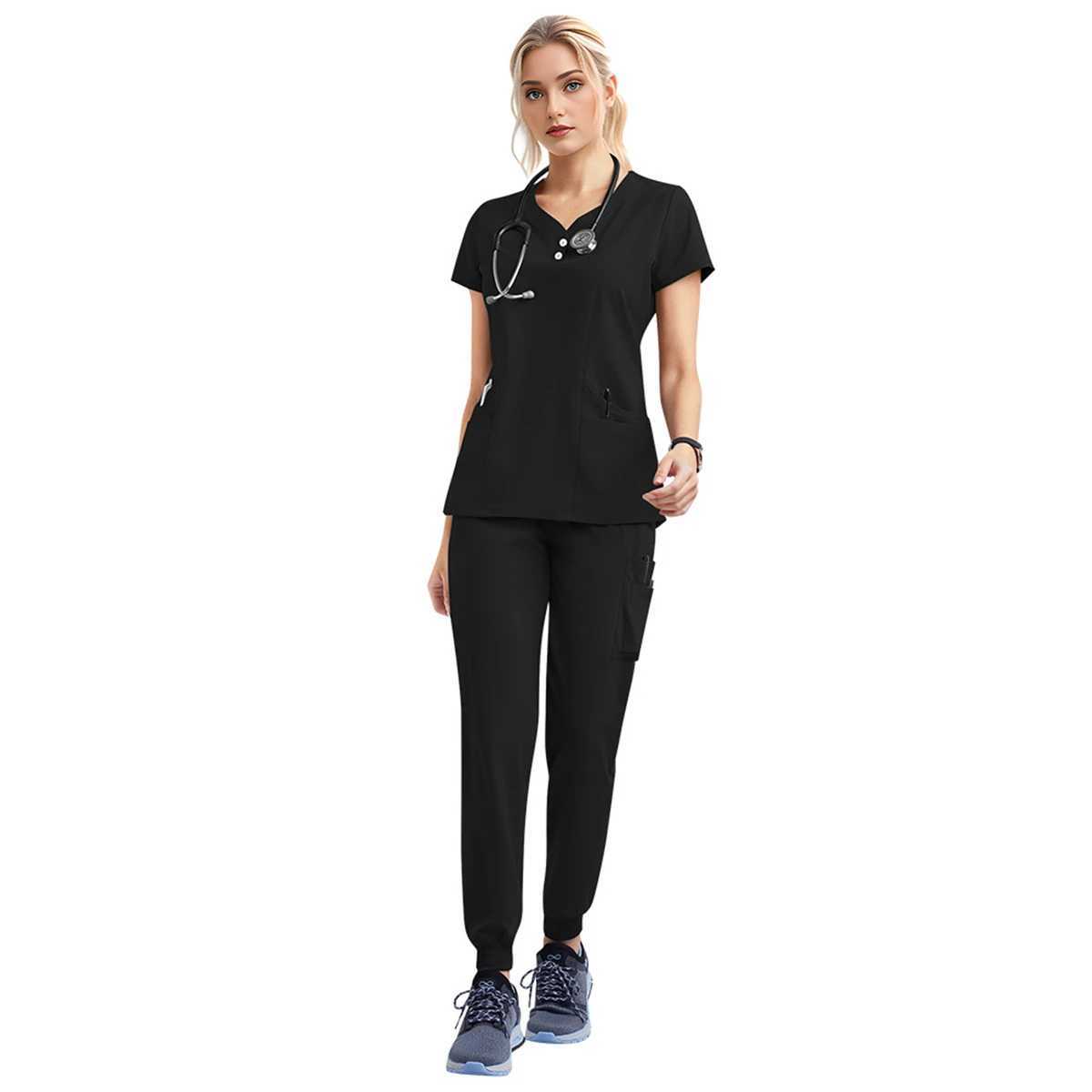 Womens and Mens Medical Uniform Scrubber Set Short Sleeve Top Elastic Waist Pocket Pants Set Beauty SPA Pet Clinic Nurse Work Clothes X250410