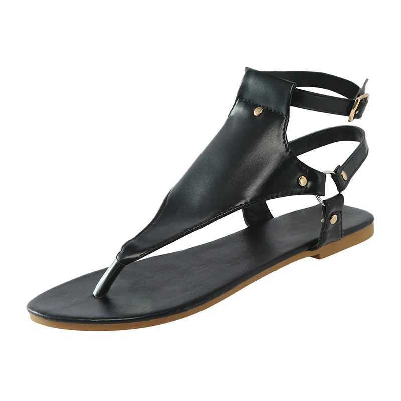 Summer womens sandals flat slippers Pu leather flip cover buckle womens shoes Roman Fi womens sandals Zapatos MUJIXJ250410