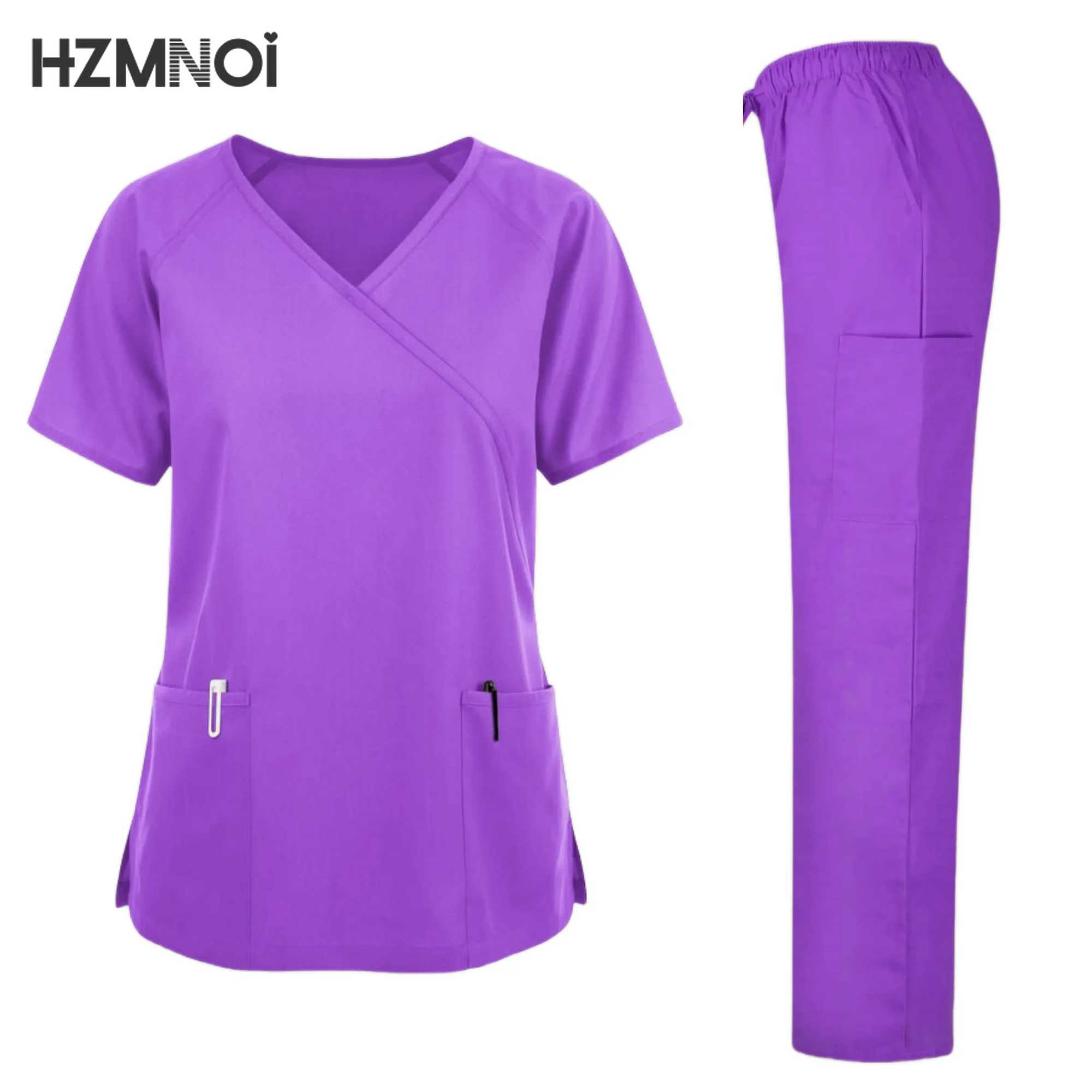New Scrubs Set Medical Uniforms Stretch Tops Straight Pants with Pocket Nurse Uniform Surgery Swt Spa Beauty Sn Workwear X250410