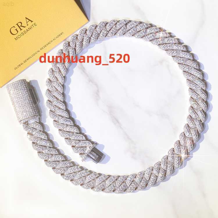 Solid Silver 16mm Wide Gra d Color Moissanite Diamond Necklace Cuban Link Chain for Mens Hiphop Rapper Life Jewelry