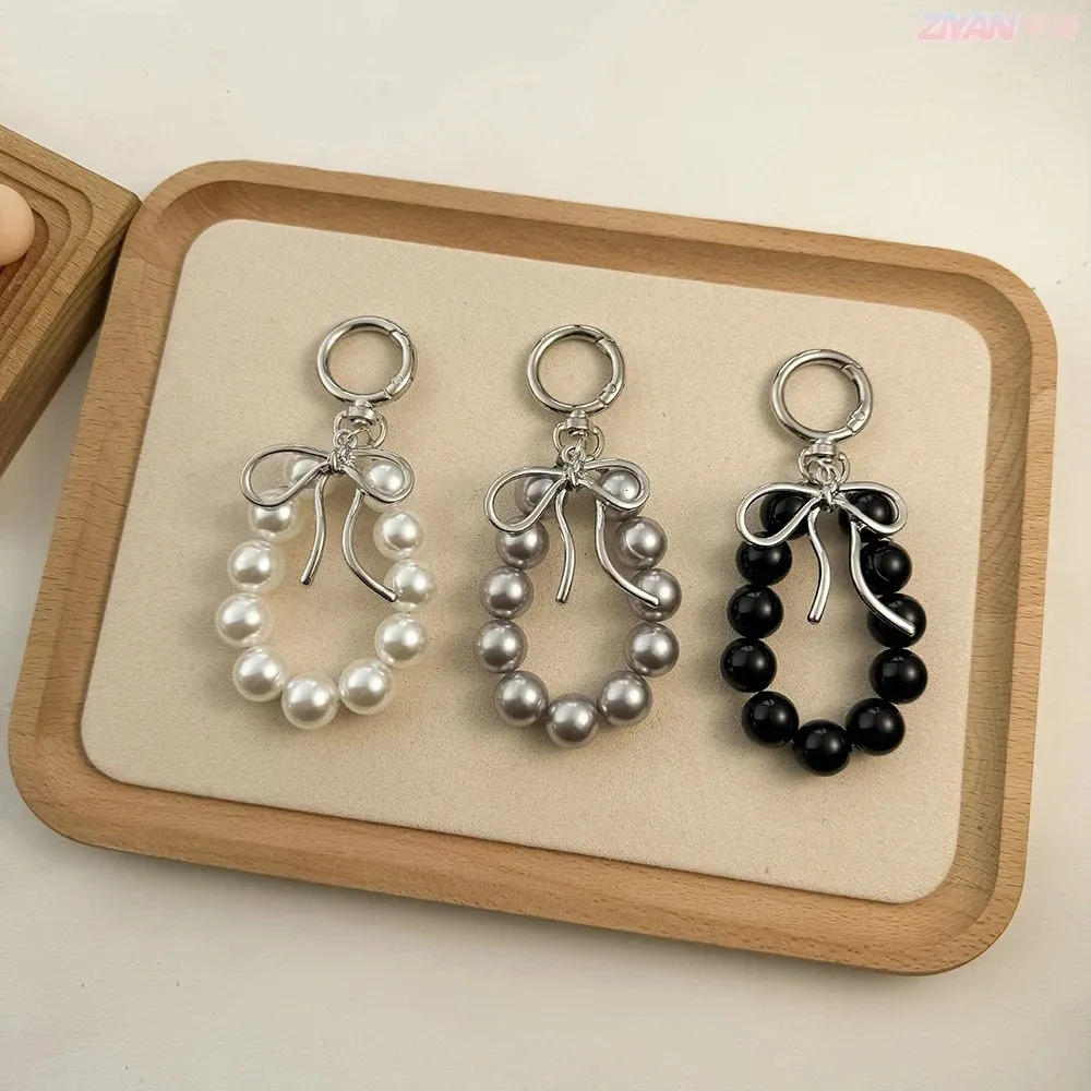 Exquisite Beautiful Beads Bowknot Keychains Phone Accessories Imitation Pearl Bag Pendant Accessories Metal Bead Key Chains 251110