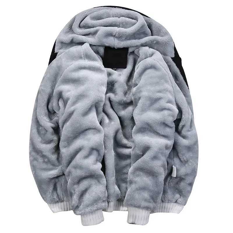 New Winter Fleece Thicken Mens Two-piece Zipper Sports Set Hooded Thermal Suit Casual Oversized Tracksuit 4XL 5XL Funny SuitT251111