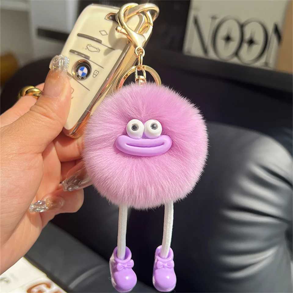 Wholesale cute and lazy rabbit fur small bricks keychain small bricks car keychain pendant Korean plush school bag pendant W250411