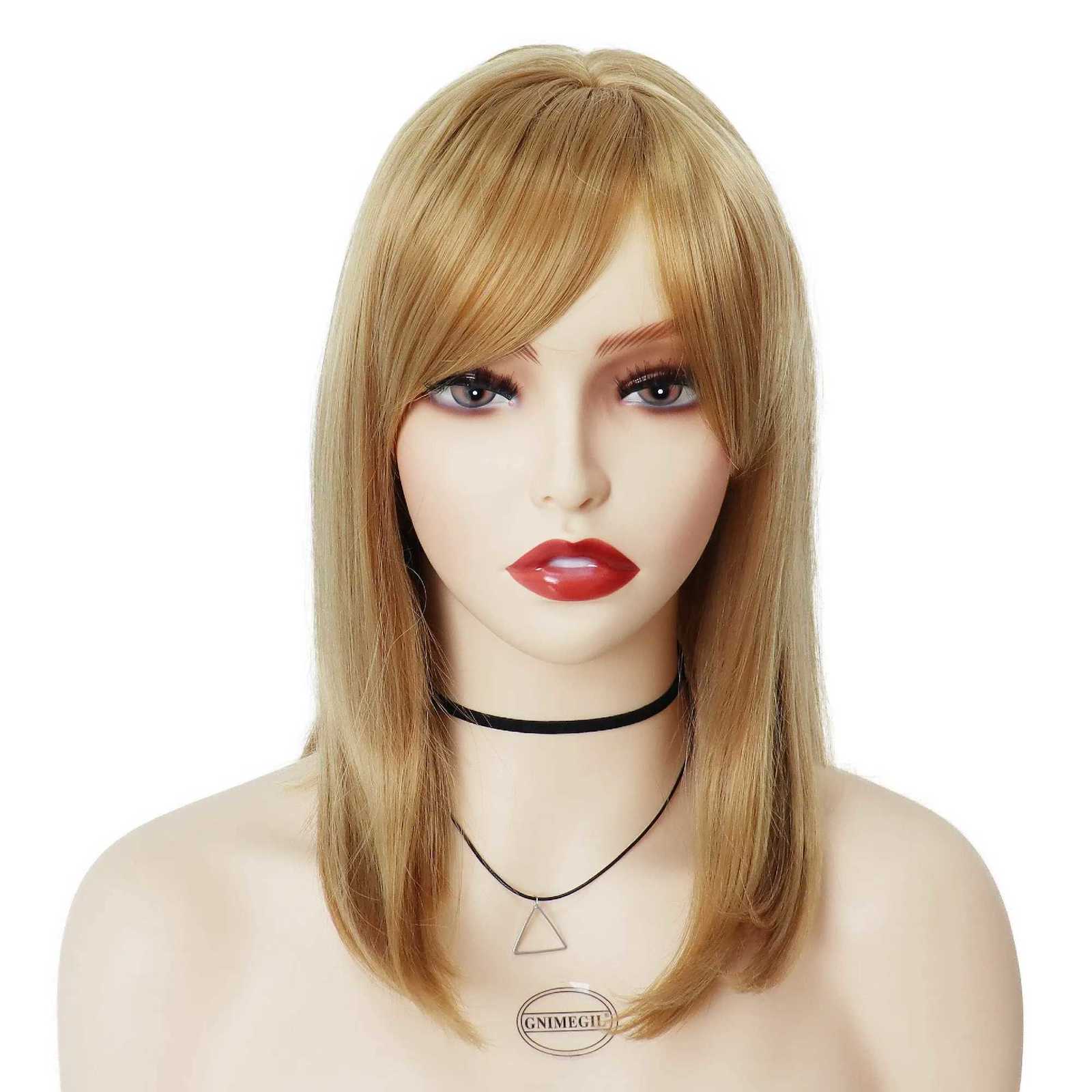 Strawberry Blonde Wigs for Women Synthetic Straight Wigs Long Bob Straight Blond Hair Wig with Side Bangs for Women Wig CapT251111