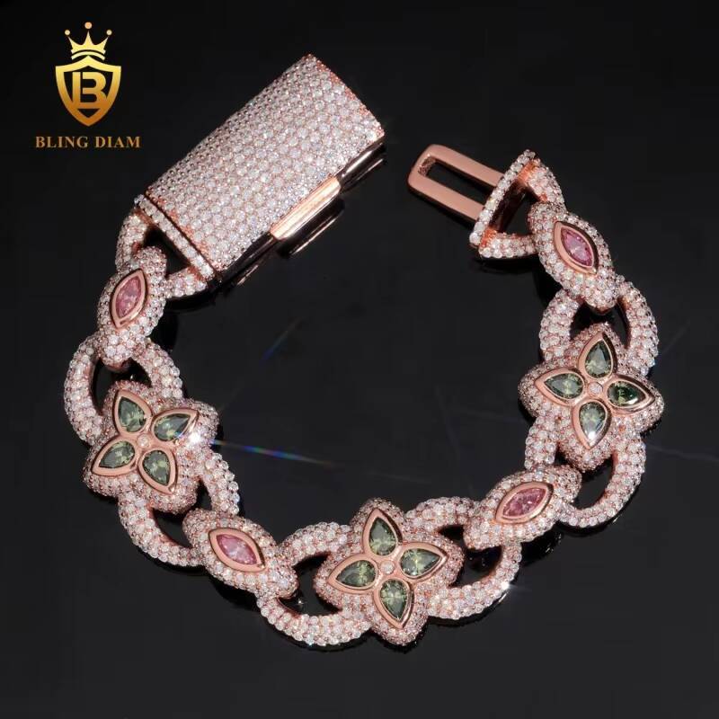 D Color VVS Moissanite Diamond Sterling Silver 925 20MM Lab Grown Diamond Bracelet Moissanite Cuban Link Bracelet