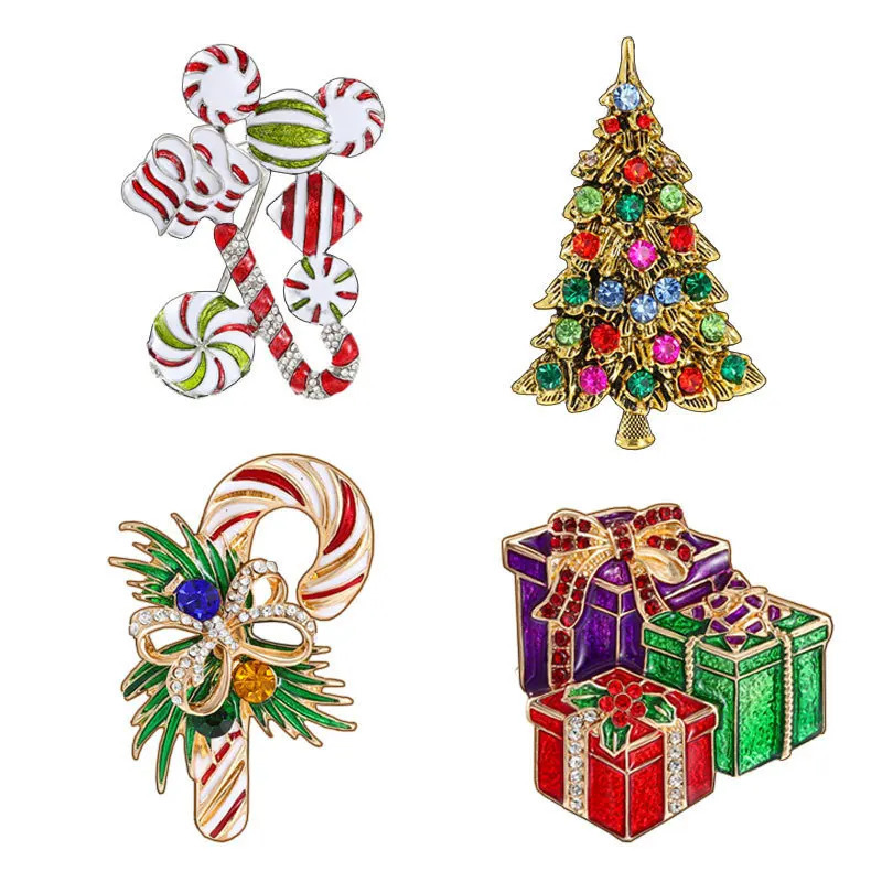 Christmas Colorful Enamel Brooches for Women Unisex Xmas Tree Gift Box Candy Rod Crutch Brooch Pins Party Jewelry 251103